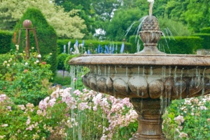 A formal garden fountain