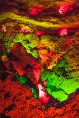 The colourfully-lit great cavern