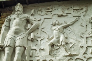 An ornate plasterwork frieze