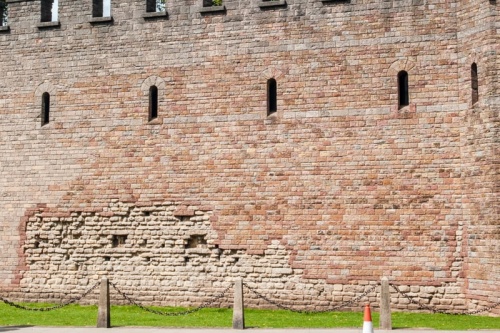 Cardiff Roman Fort, Roman stones, outlined in red brick