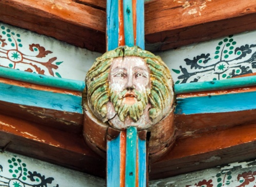 Ceiling boss in St Agnes church, Cawston