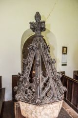 The beautifully carved font cover