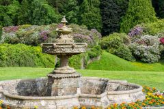A formal fountain in front of the Hall