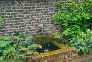 A fountain in the garden