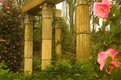 Mock temple walls festooned with roses