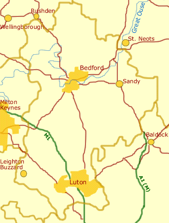 Map of Bedfordshire England