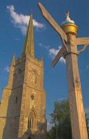 Signpost with St Mary's church. The church inspired a verse by the poet Shelley