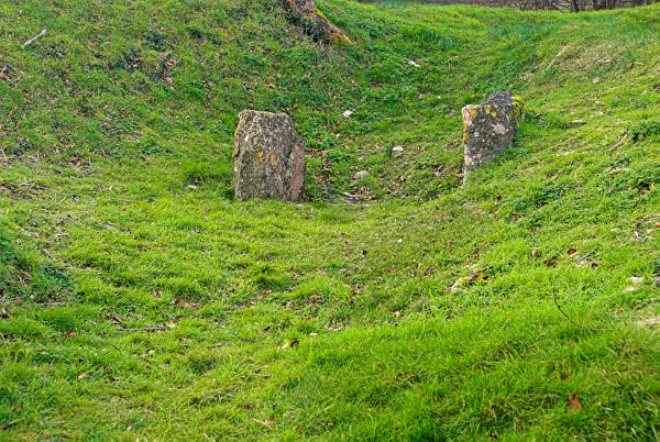 Photo of Windmill Tump Long Barrow, near Rodmarton, Gloucestershire. Looking from the forecourt area into the barrow entrance.