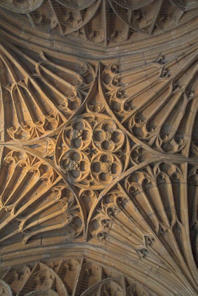 Another view of the fan vaulting on the ceiling of the south porch. Photo of the Church of St John Baptist, Cirencester, Gloucestershire.