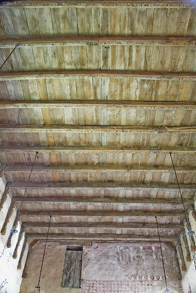 The nave roof, thought to be the oldest open roof in north west Europe, dating to about 1130. Photo of St Mary's Church, Kempley, Gloucestershire.