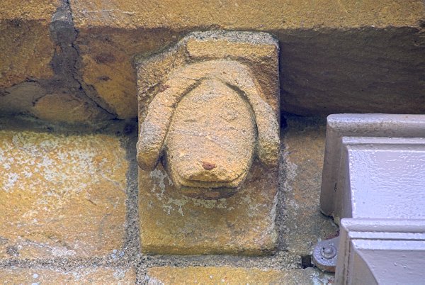 Another carved beast head, perhaps  a dog. Photo of St Mary's Church, Temple Guiting, in the Gloucestershire Cotswolds. Part of the Britain Express Travel and Heritage Picture Library.
