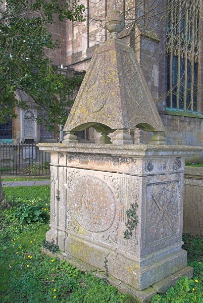 An unusual pyramidal table tomb in the churchyard. Tetbury has quite a large number of these table tombs, which were most popular in the 17th and 18th centuries. Photo of St Mary the Virgin, Tetbury, Gloucestershire. Part of the Britain Express Historic Picture Library.