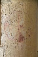 This faded rededication cross cross tells a deadly tale; soldiers fleeing the field after the Battle of Tewkesbury in 1471 were killed in the church. According to custom the church could not be used for worship until it had been reconsecrated.