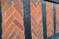 Detail of a half timbered inn on Henley Street