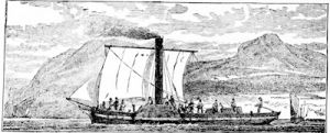 The first steamboat, the Comet, on the Clyde, from a print of 1812
