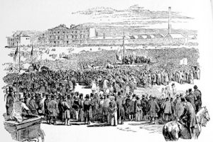 The Monster Chartist Meeting on Kennington Common, April 10, 1848, from a print in the Illustrated London News of 1848 made after a daguerrotype