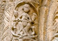 Barfreston, St Nicholas Church, Carved figure, musician