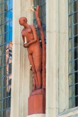 A m,odern sculpture on the gable end window