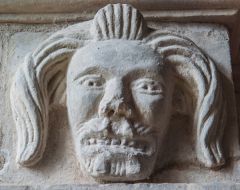 Carved head on the Mychell memorial