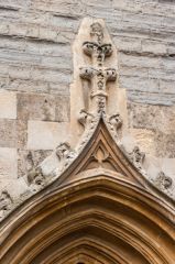 Crocketing detail over a doorway arch