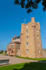 The front facade of the castle