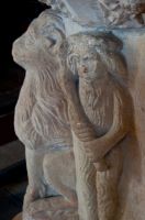 Chediston, St Mary's Church, Woodwose and lion on font