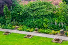 Remains of Roman pillars along the garden path