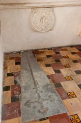 Colchester, St Martin's Church, 13th century coffin lid in the sanctuary