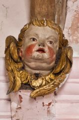 Croft Castle Church, Painted angel head in the chancel