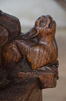 Bench end hare carving