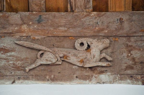 Denston, St Nicholas Church photo, Stag carving on wall plate