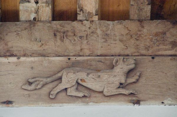Denston, St Nicholas Church photo, Hound carving