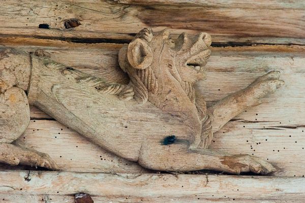 Denston, St Nicholas Church photo, Lion carving on wall plate