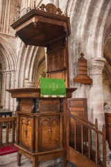 Carved pulpit and sounding board