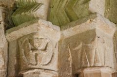 Ebrington, St Eadburgha's Church, 'Mermaid' capital carving