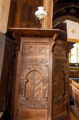 Ebrington, St Eadburgha's Church, 17th century pulpit and sounding board
