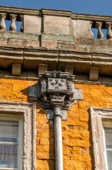 An ornate drainpipe on the north front
