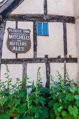 The timber-framed gable end