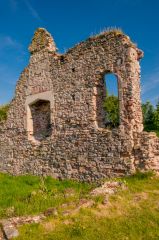 South range exterior wall, with Tudor fireplace