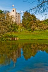 The keep reflected in the lake