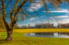 The house rear reflected in the pool