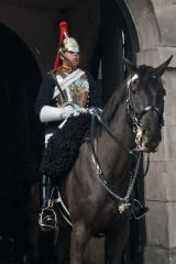A mounted soldier on the Whitehall facade of Horse Guards
