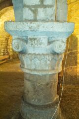 An ornate Romanesque pilar in the crypt