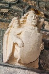 Leigh on Mendip, St Giles Church, 13th century angel with heraldic shield
