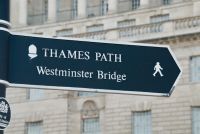 London, Thames Path sign, Westminster Bridge