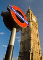 London, Big Ben with underground sign