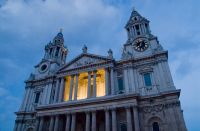 London, St Paul's Cathedral, west front at night
