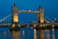 London, Tower Bridge illuminated at night