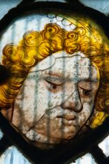 Lydiard Tregoze, St Mary's Church, Medieval stained glass face