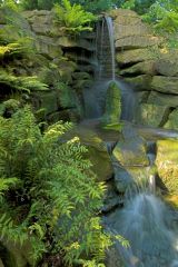 A shady waterfall in the gardens